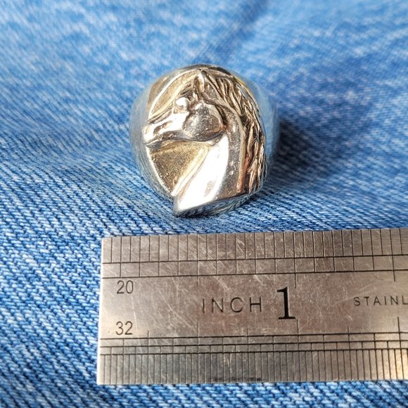 Large Horse Head Sterling Silver Ring, Size: 10.5 - Picture 4 of 5